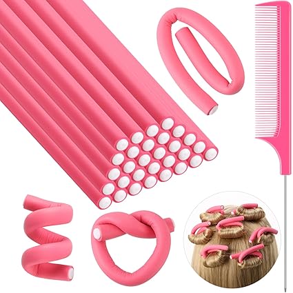 10 pcs Flexible Curling Rods Twist Hair Rollers Soft Foam Rods No Heat and 1 Pcs Steel Rat Tail Comb